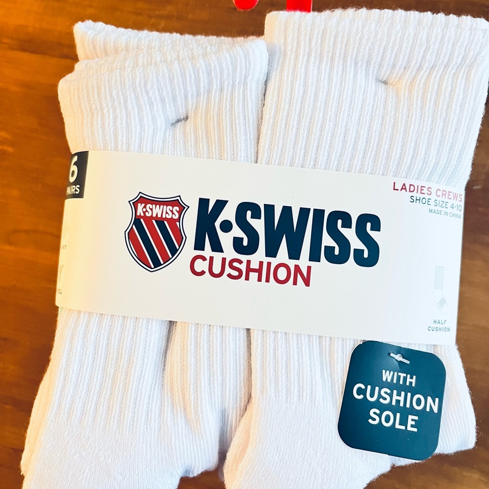 K-Swiss Women's White Cushion Crew Socks 4-10 shoe size